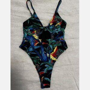 NASTY GAL Tropical Print High Cut Leg Swimsuit - One Piece- Size 2 NWOT 80s 90s